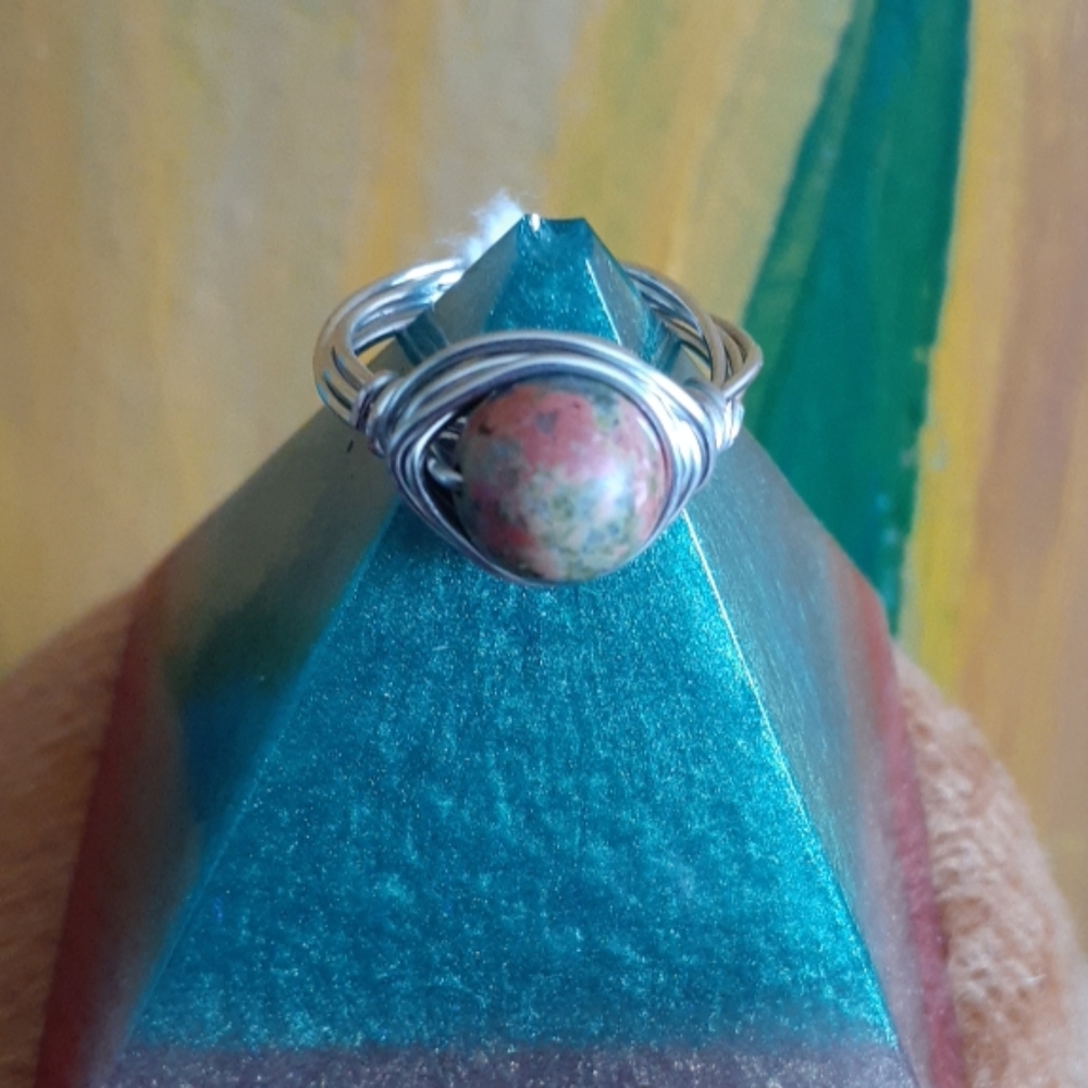 Unikite and silver ring